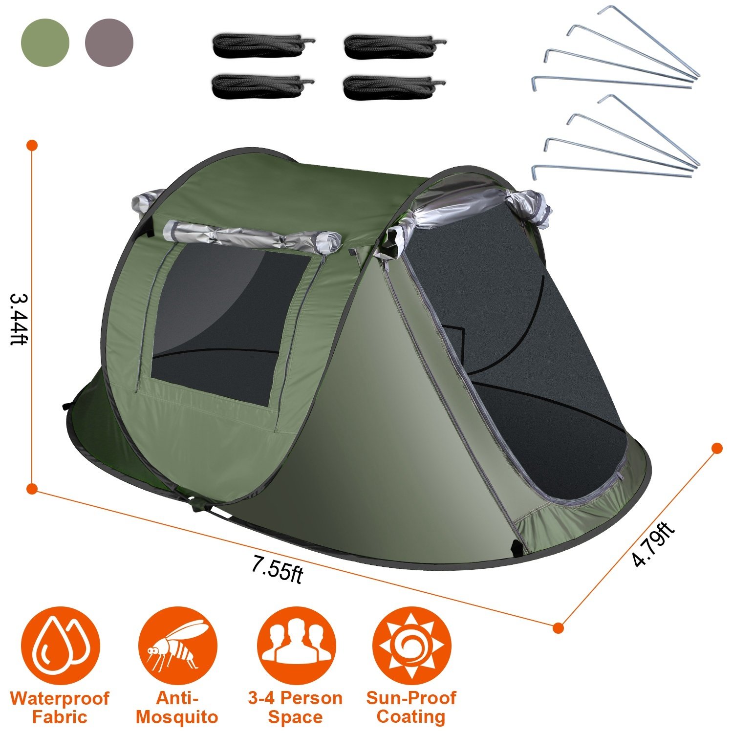 3-4 Person Pop Up Tent Automatic Setup Camping Tent Waterproof Instant Setup Tent with 2 Mosquito Net Windows Carrying Bag for Hiking Climbing Adventu 3-4 Person Pop Up Tent Automatic Setup Camping Tent Waterproof Instant Setup Tent with 2 Mosquito Net Windows Carrying Bag for Hiking Climbing Adventu