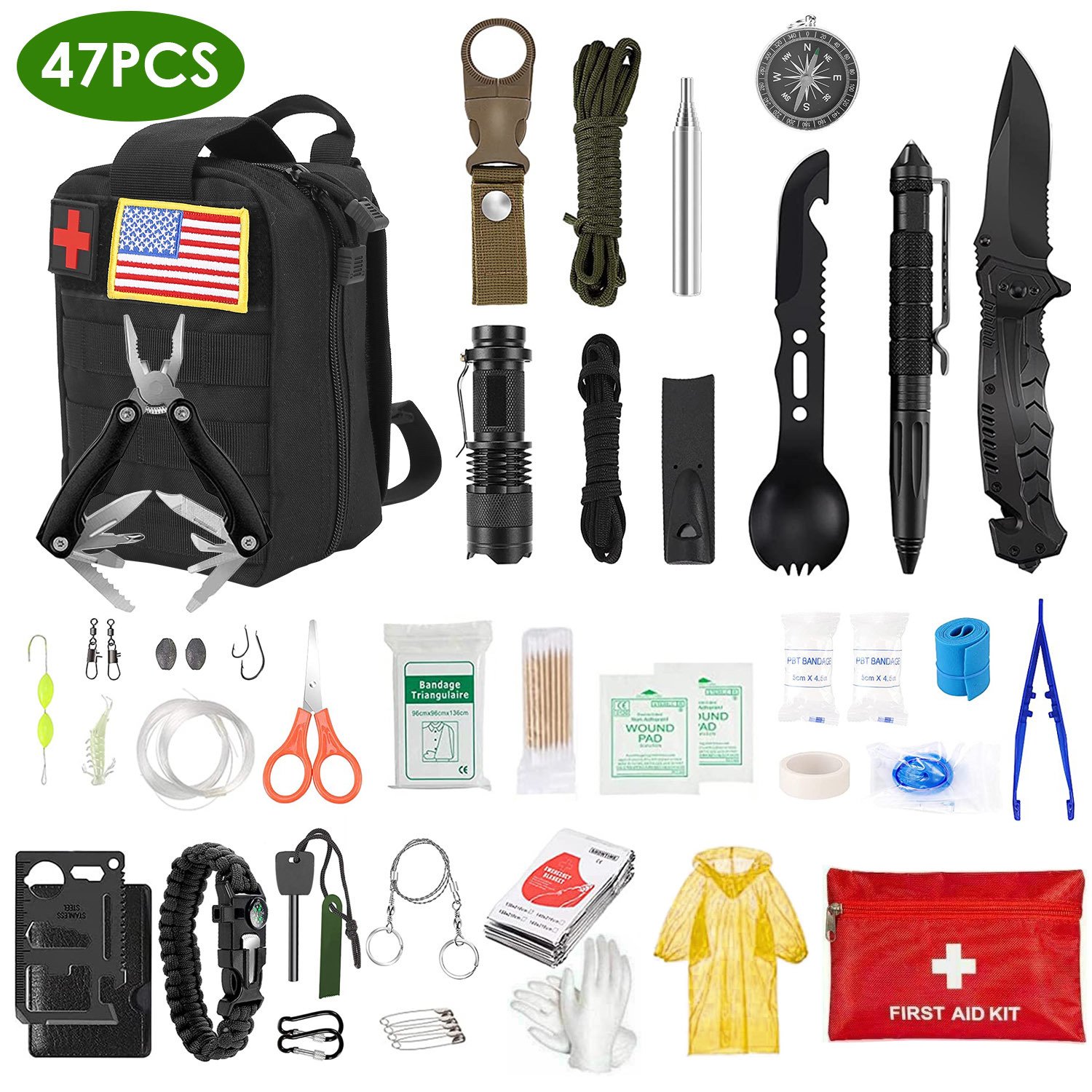 47Pcs Emergency Survival Kit Survival EDC Gear Equipment Tool 47Pcs Emergency Survival Kit Survival EDC Gear Equipment Tool