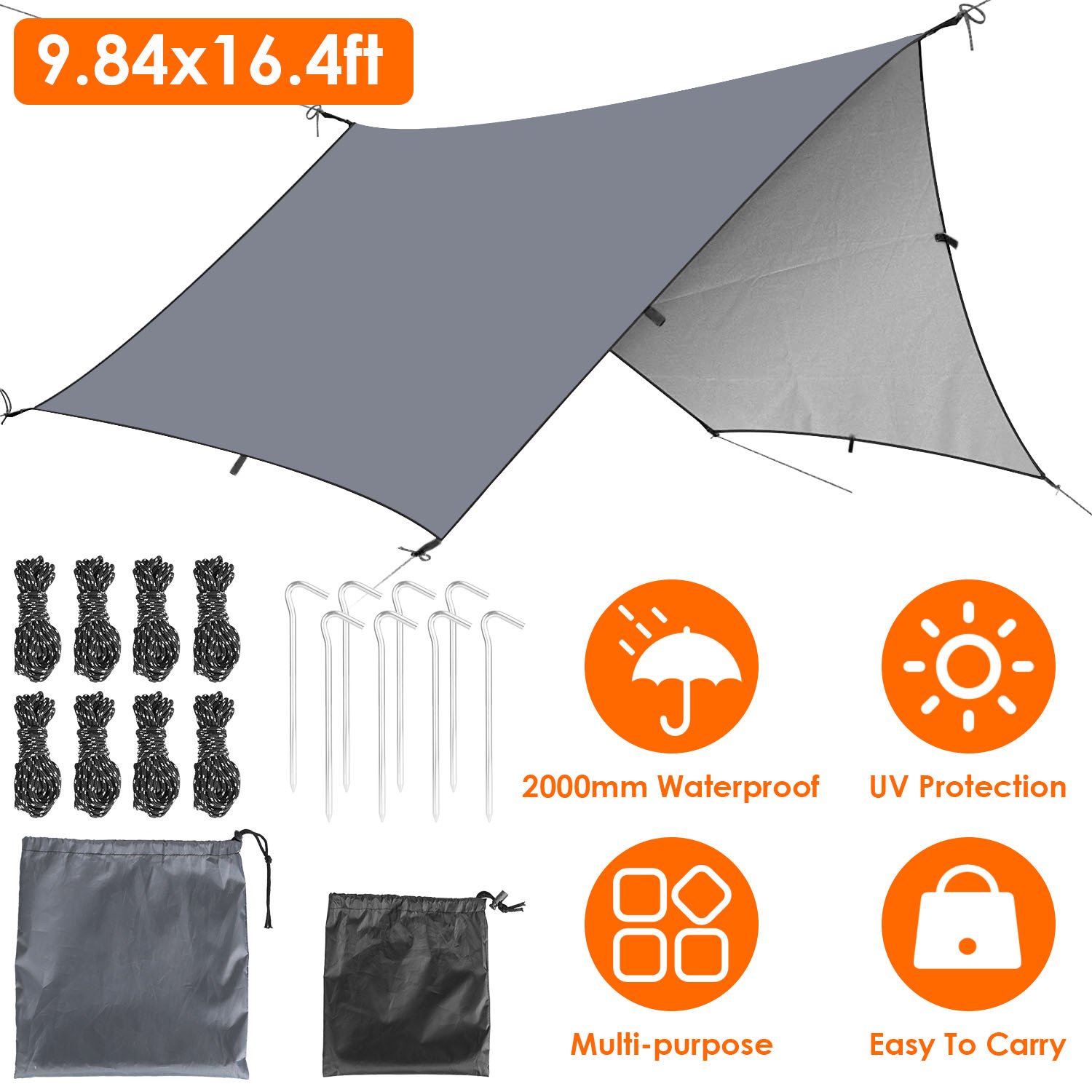 Waterproof Camping Tarp Kit Tent Canopy Rain Fly Awning Shelter for Outdoor Picnic Hammock Hiking Backpacking Travelling UV Protection Waterproof Camping Tarp Kit Tent Canopy Rain Fly Awning Shelter for Outdoor Picnic Hammock Hiking Backpacking Travelling UV Protection