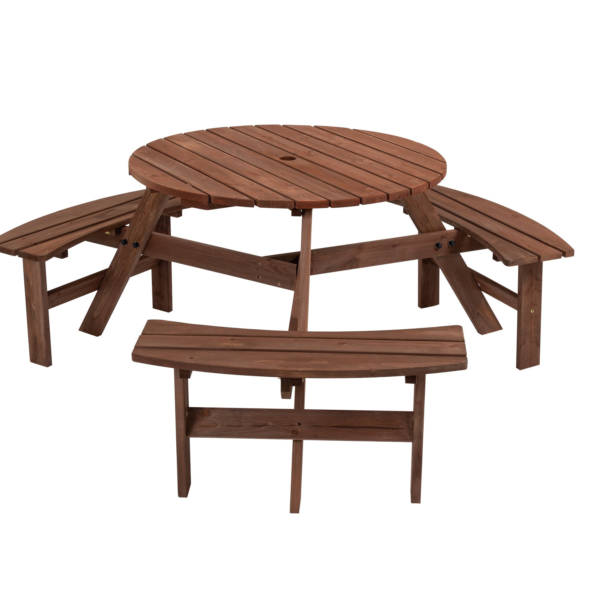 Circular Outdoor Wooden Picnic Table with Built-in Benches for Patio Backyard Garden; DIY; 1720lb Capacity; Natural/Gray Circular Outdoor Wooden Picnic Table with Built-in Benches for Patio Backyard Garden; DIY; 1720lb Capacity; Natural/Gray