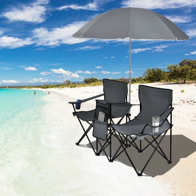 Portable Folding Picnic Double Chair With Umbrella Portable Folding Picnic Double Chair With Umbrella